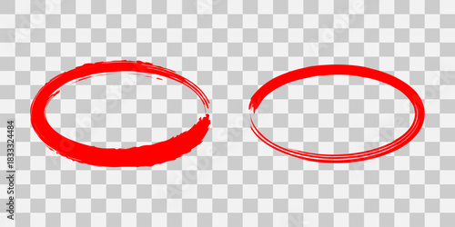 Two red hand painted brush stroke circles on transparent background