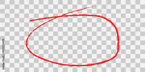 Hand drawn red circle outline on transparent background