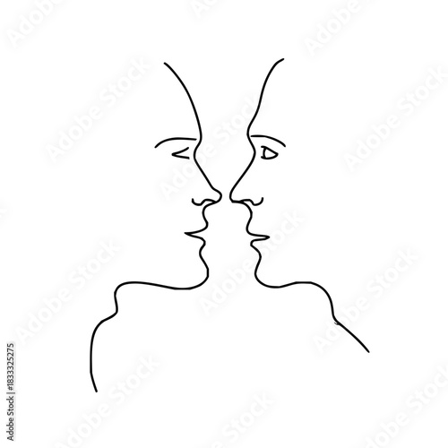 Minimalist continuous line drawing of two faces facing each other