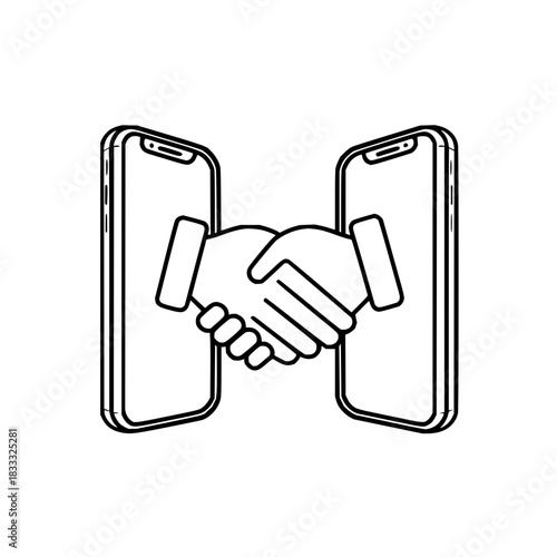 Handshake agreement concept between two mobile phone screens