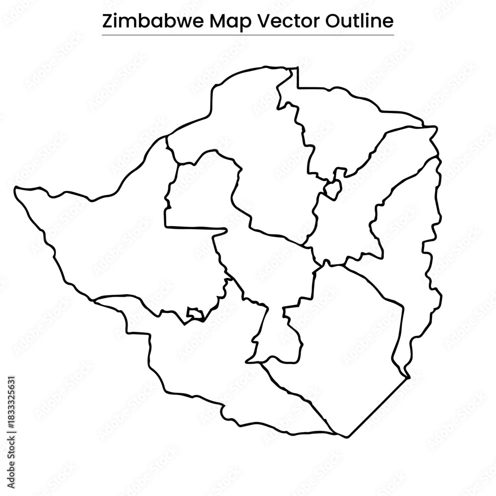 Fototapeta Zimbabwe Map Vector Outline Editable Country Silhouette with Regional Borders