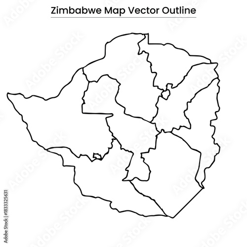 Zimbabwe Map Vector Outline Editable Country Silhouette with Regional Borders