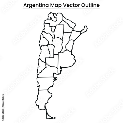 Argentina Map Vector Outline Editable Country Silhouette with Provinces