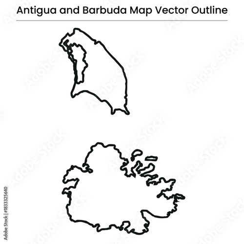 Antigua and Barbuda Map Vector Outline Editable Country Silhouette with Islands