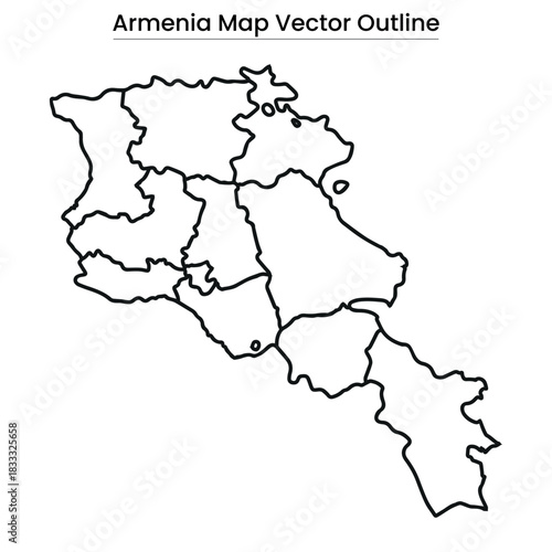 Armenia Map Vector Outline Editable Country Silhouette with Provinces.