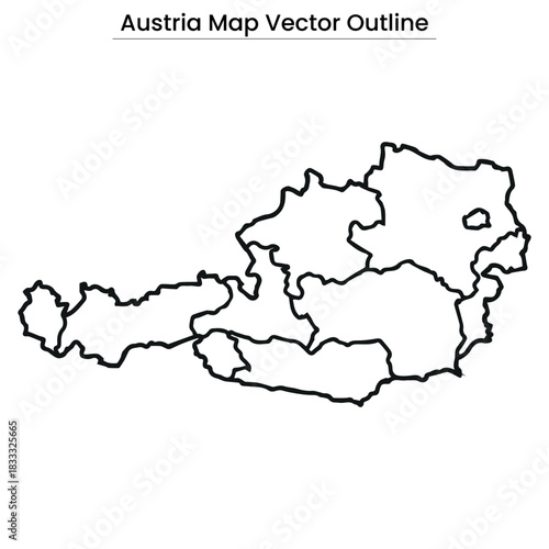 Austria Map Vector Outline Editable Country Silhouette with States