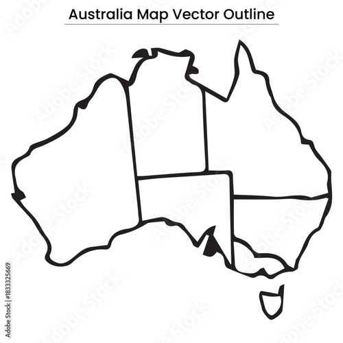 Australia Map Vector Outline Editable Country Silhouette with States and Territories