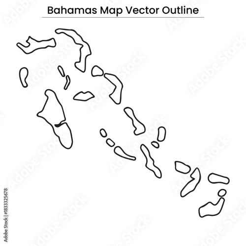 Bahamas Map Vector Outline Editable Country Silhouette with Islands