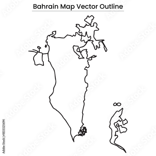 Bahrain Map Vector Outline Editable Country Silhouette with Islands