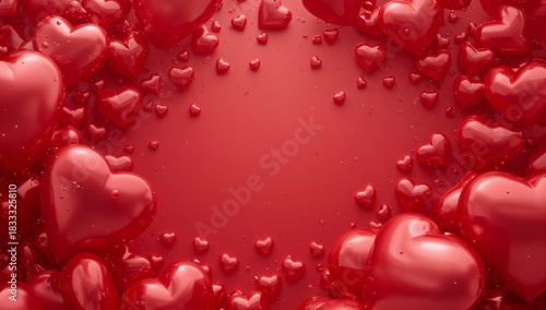 Colorful Red Hearts Forming a Joyful Pattern on a Vibrant Red Background
