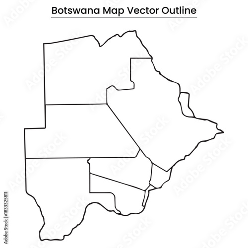 Botswana Map Vector Outline Editable Country Silhouette with District Borders