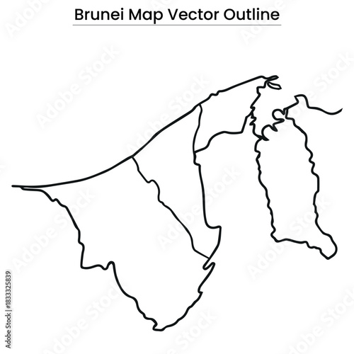 Brunei Map Vector Outline  Editable Country Silhouette with District Borders