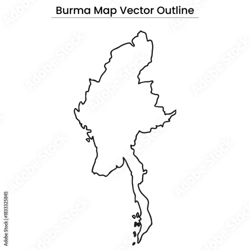 Burma Map Vector Outline Editable Country Silhouette with State Borders (Myanmar)
