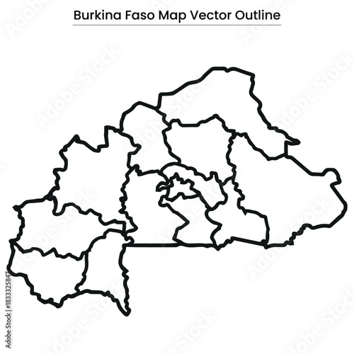 Burkina Faso Map Vector Outline  Editable Country Silhouette with Region Borders