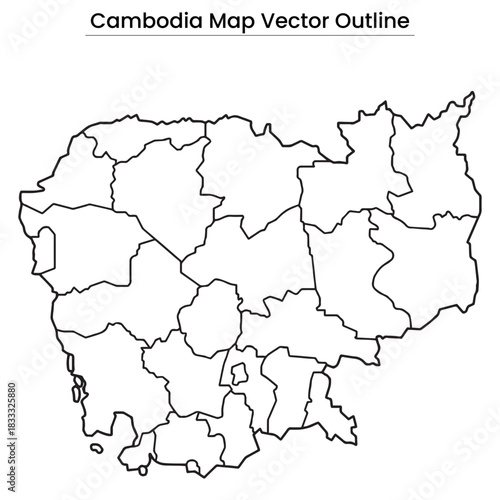 Cambodia Map Vector Outline Editable Country Silhouette with Province Borders