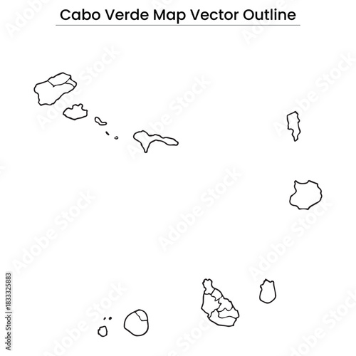 Cabo Verde Map Vector Outline Editable Country Silhouette with Island Borders