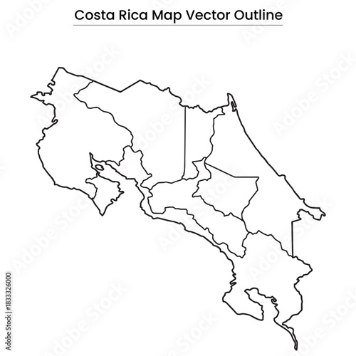 Costa Rica Map Vector Outline Editable Country Silhouette with Province Borders