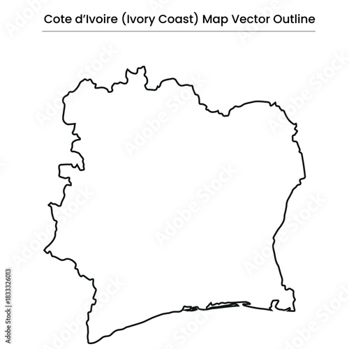 Cote d’Ivoire (Ivory Coast) Map Vector Outline Editable Country Silhouette with District Borders