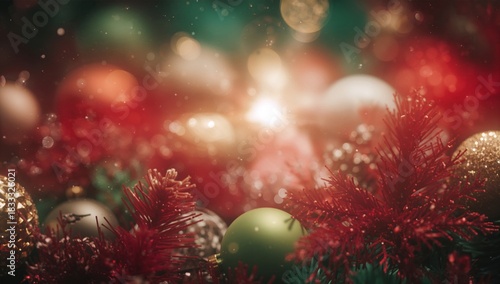 Festive Holiday Decorations With Colorful Lights and Bokeh Effects During the...