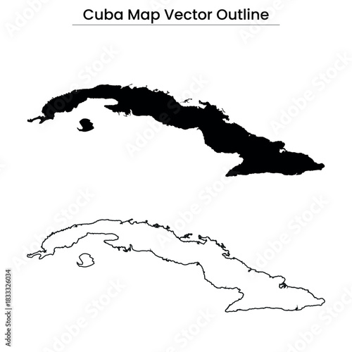 Cuba Map Vector Outline Editable Country Silhouette with Provincial Borders