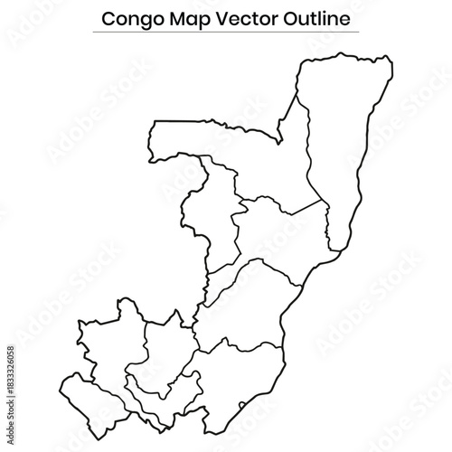 Democratic Republic of the Congo Map Vector Outline Editable Country Silhouette with Provincial Borders (DRC)