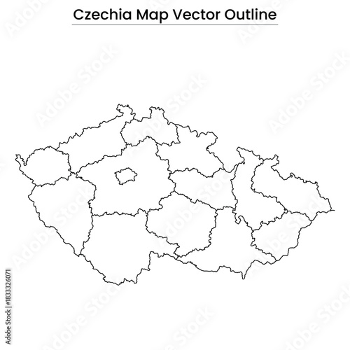 Czechia Map Vector Outline  Editable Country Silhouette with Region Borders (Czech Republic)