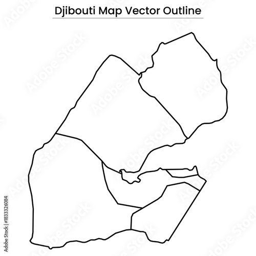 Djibouti Map Vector Outline Editable Country Silhouette with Region Borders