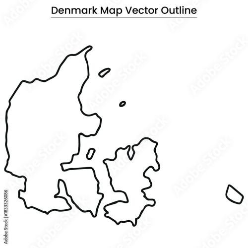 Denmark Map Vector Outline Editable Country Silhouette with Region Borders