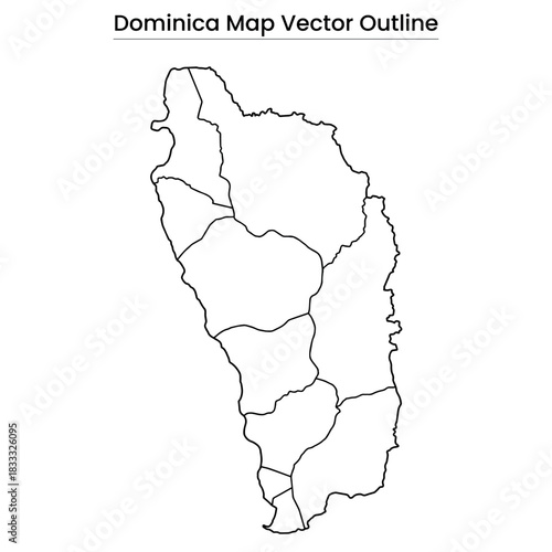 Dominica Map Vector Outline Editable Country Silhouette with Island Borders