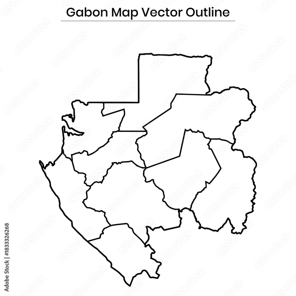 Obraz premium Gabon Map Vector Outline Editable Country Silhouette with Provinces