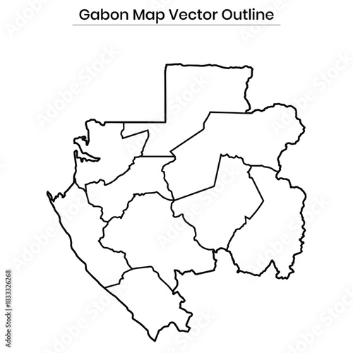 Gabon Map Vector Outline Editable Country Silhouette with Provinces