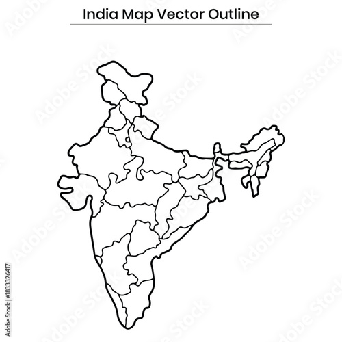 India Map Vector Outline, Editable Blank Country Map with States