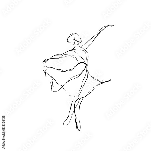 Minimalist line art drawing of a ballerina dancing