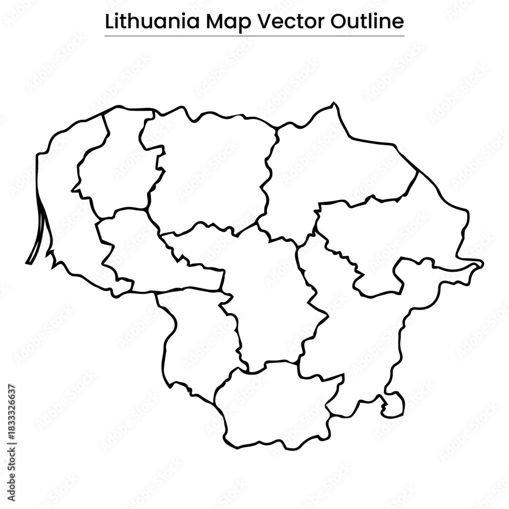 Fototapeta Lithuania Map Vector Outline Country Border, Regions, Editable Line Art
