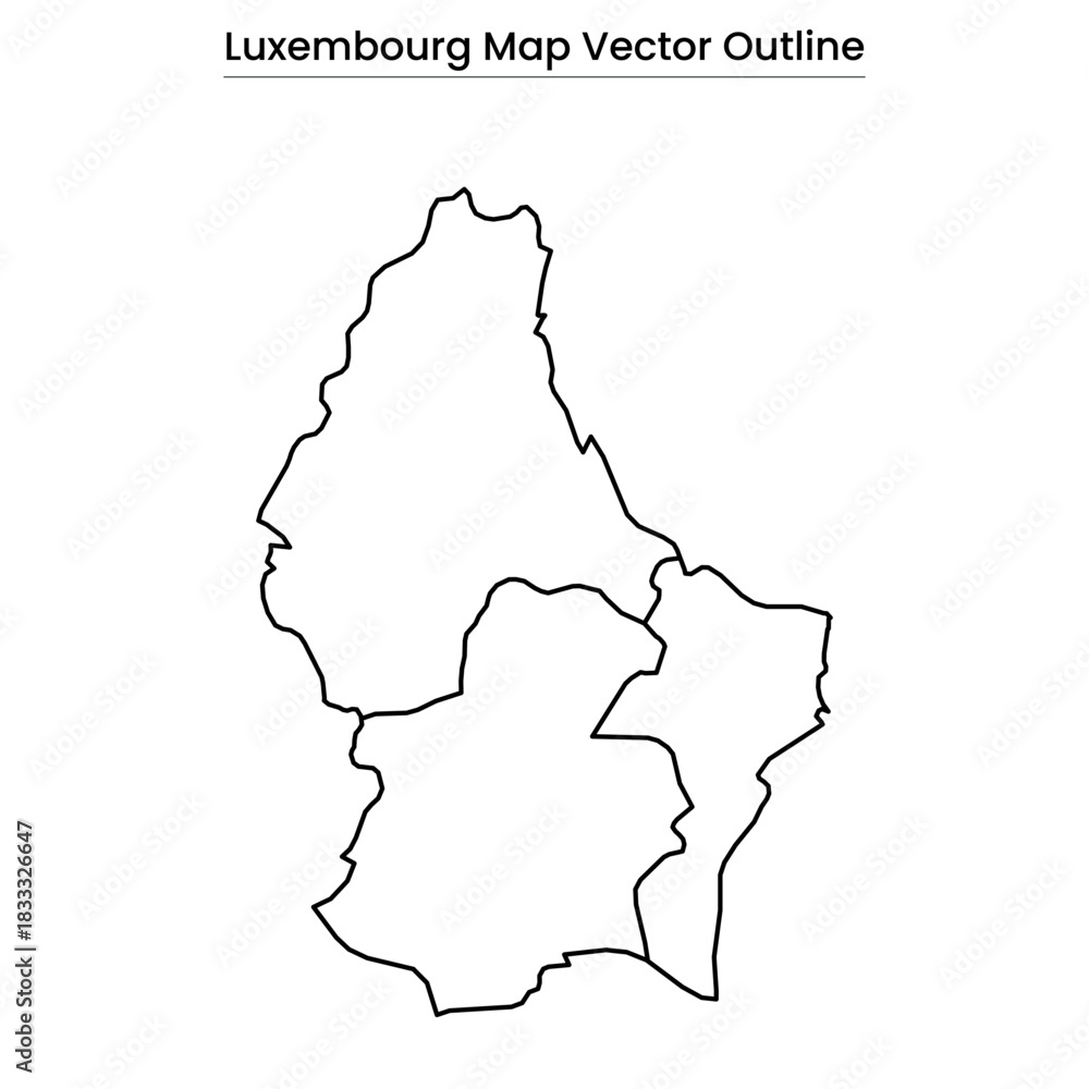 Fototapeta premium Luxembourg Map Vector Outline Country Border, Regions, Editable Line Art
