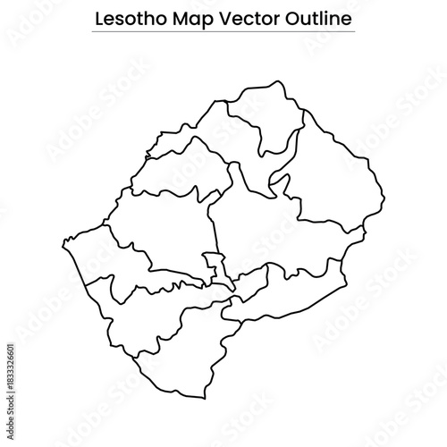 Lesotho Map Vector Outline Editable Country Silhouette with Districts