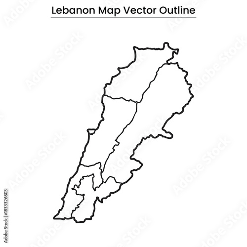 Lebanon Map Vector Outline Editable Country Silhouette with Governorates