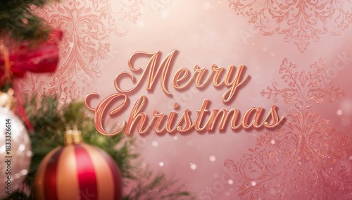 Festive Decoration With Merry Christmas Text and Ornaments for Holiday Celebr...