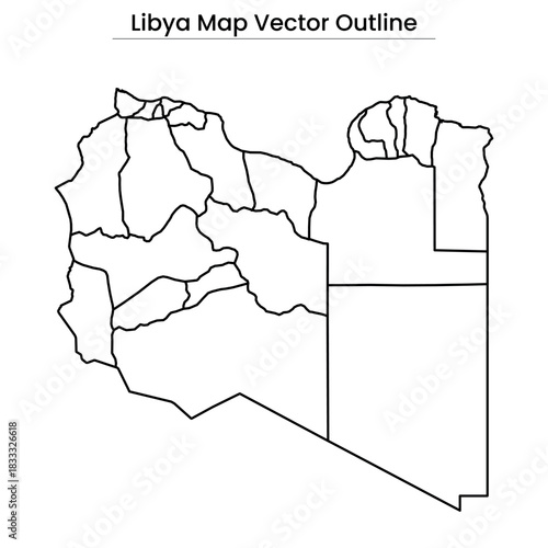 Libya Map Vector Outline Editable Country Silhouette with Districts