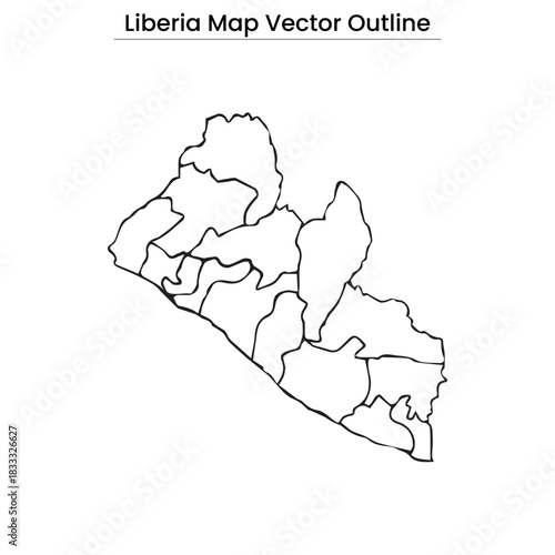 Liberia Map Vector Outline Editable Country Silhouette with Counties