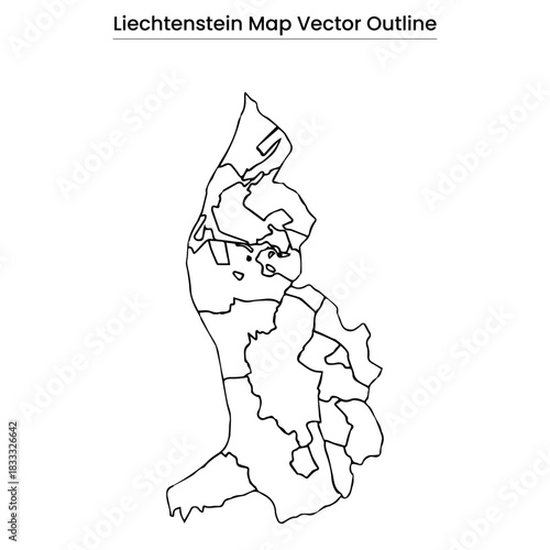 Liechtenstein Map Vector Outline Country Border, Municipalities, Editable Line Art