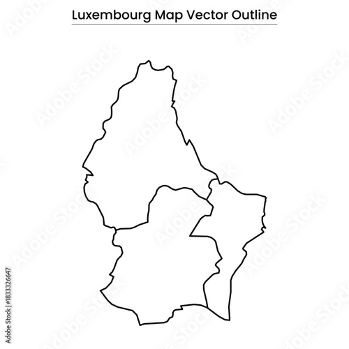 Luxembourg Map Vector Outline Country Border, Regions, Editable Line Art
