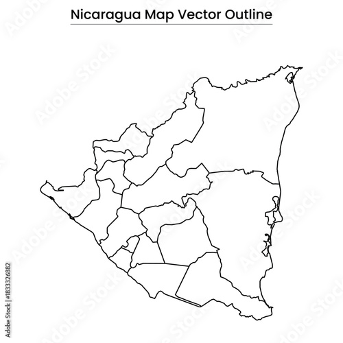 Nicaragua Map Vector Outline, Editable Country Map