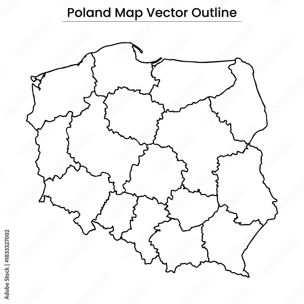 Obraz premium Poland Map Vector Outline Editable Country Silhouette with Regions