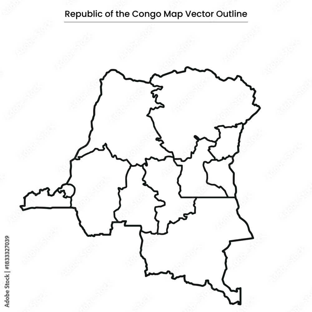 Fototapeta Republic of the Congo Map Vector Outline Editable Country Silhouette with Regions