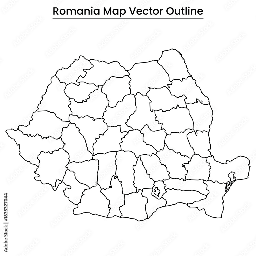 Fototapeta Romania Map Vector Outline Editable Country Silhouette with County Borders