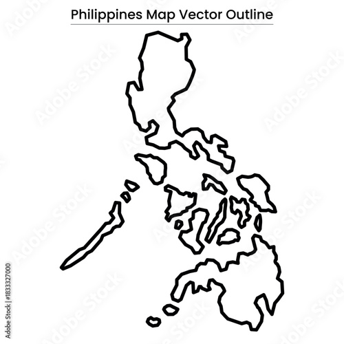 Philippines Map Vector Outline Editable Country Silhouette with Regions