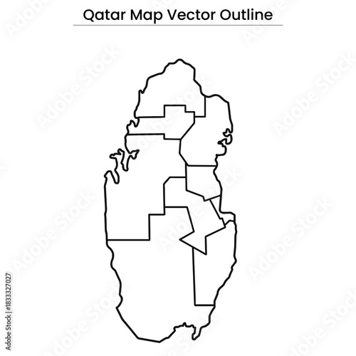 Qatar Map Vector Outline Editable Country Silhouette with Regions
