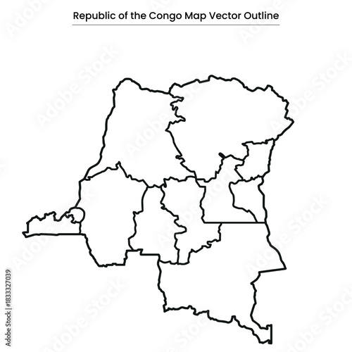 Republic of the Congo Map Vector Outline Editable Country Silhouette with Regions