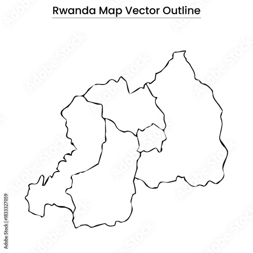 Rwanda Map Vector Outline Editable Country Silhouette with District Borders